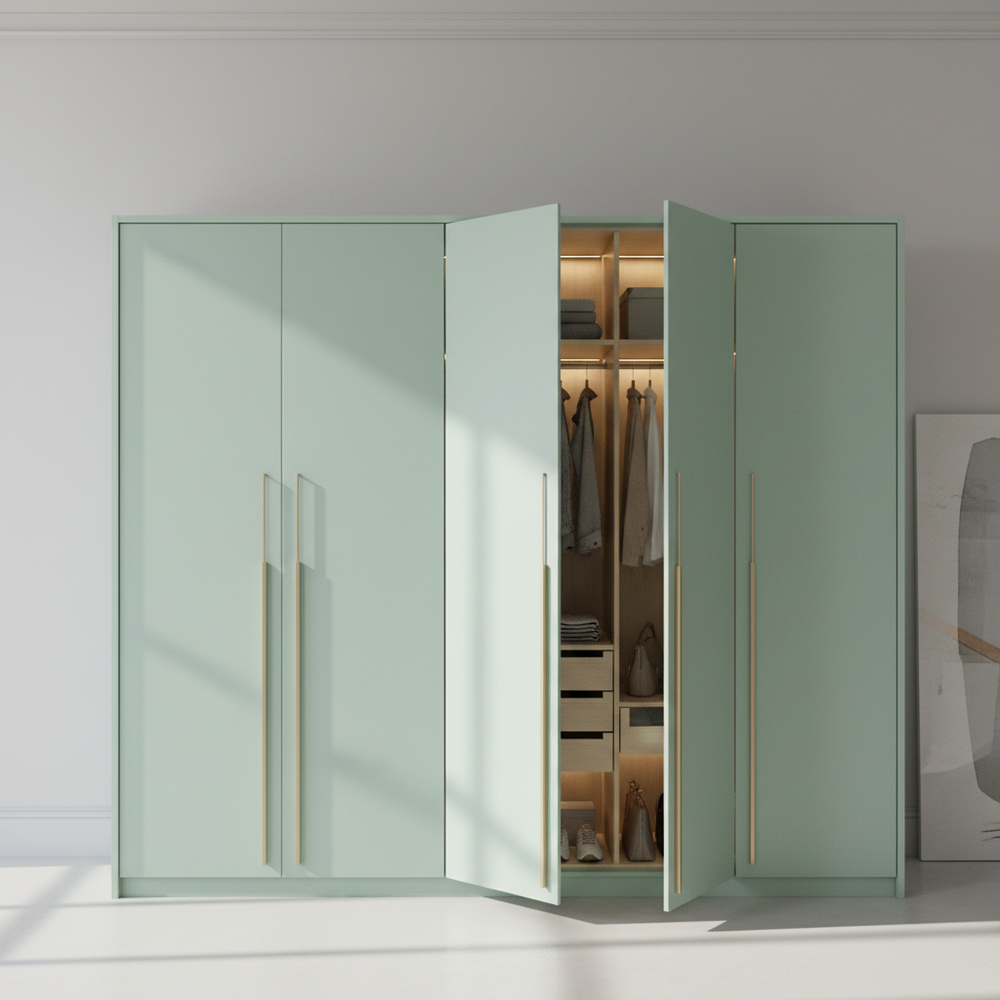Modern Mint Green 5-Door Swing Wardrobe Design