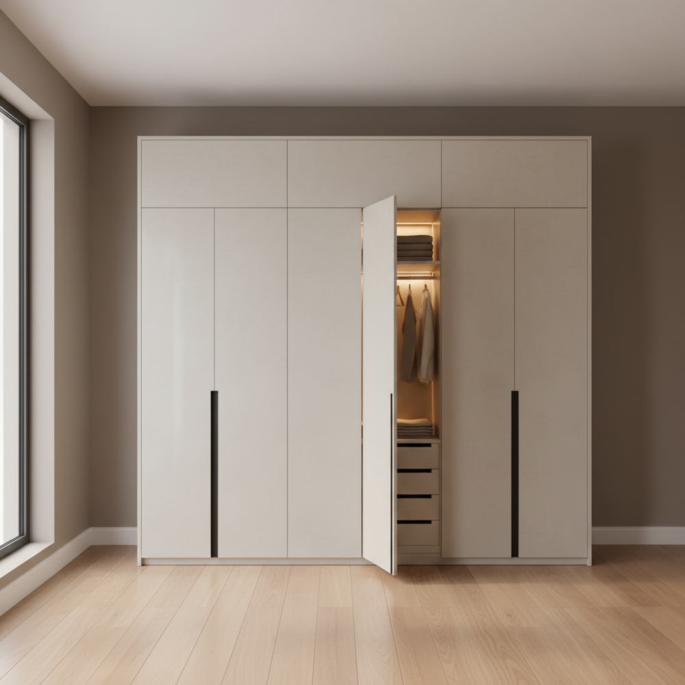 Modern Off-White 4-Door Hinged Wardrobe with Loft