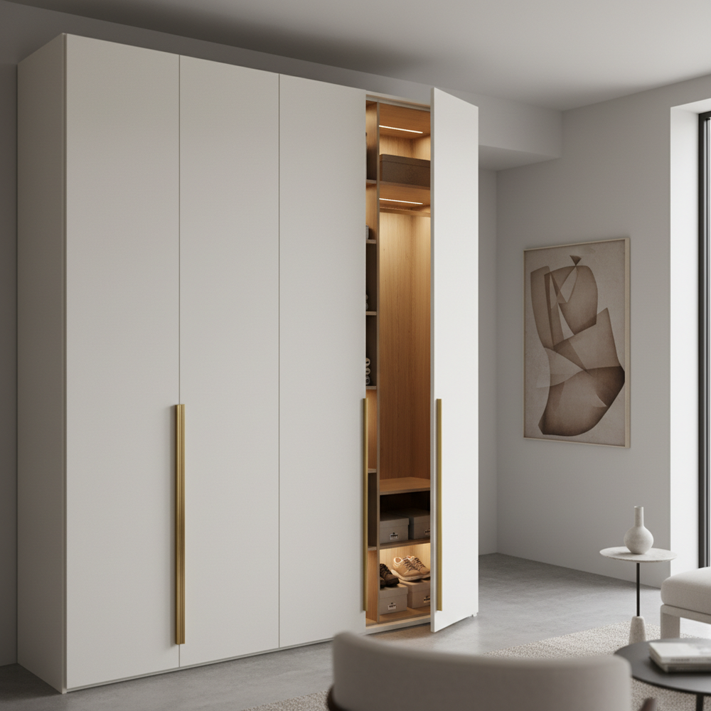 Modern Off-White 4-Door Swing Wardrobe