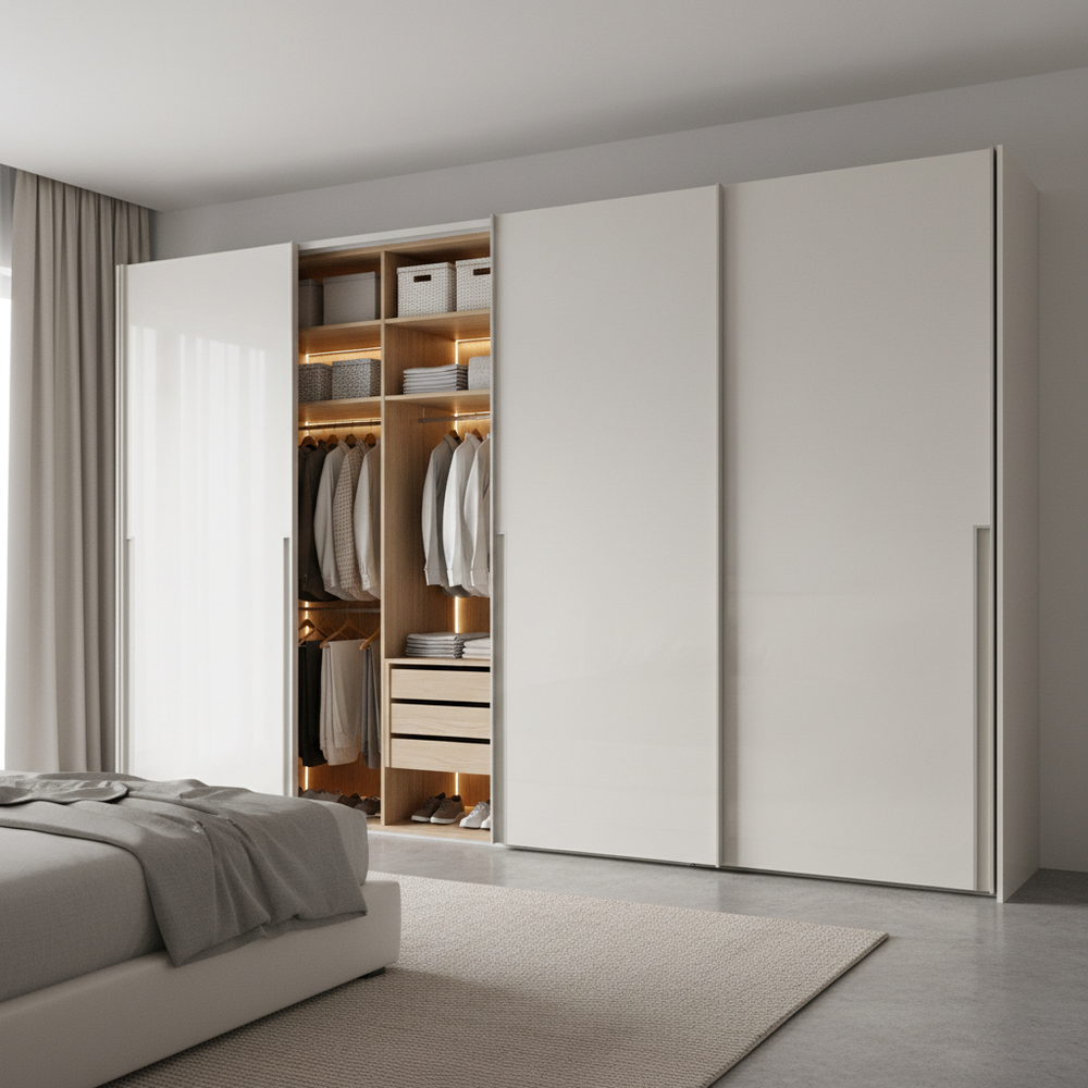 Modern Off-White Sliding Door Wardrobe Design