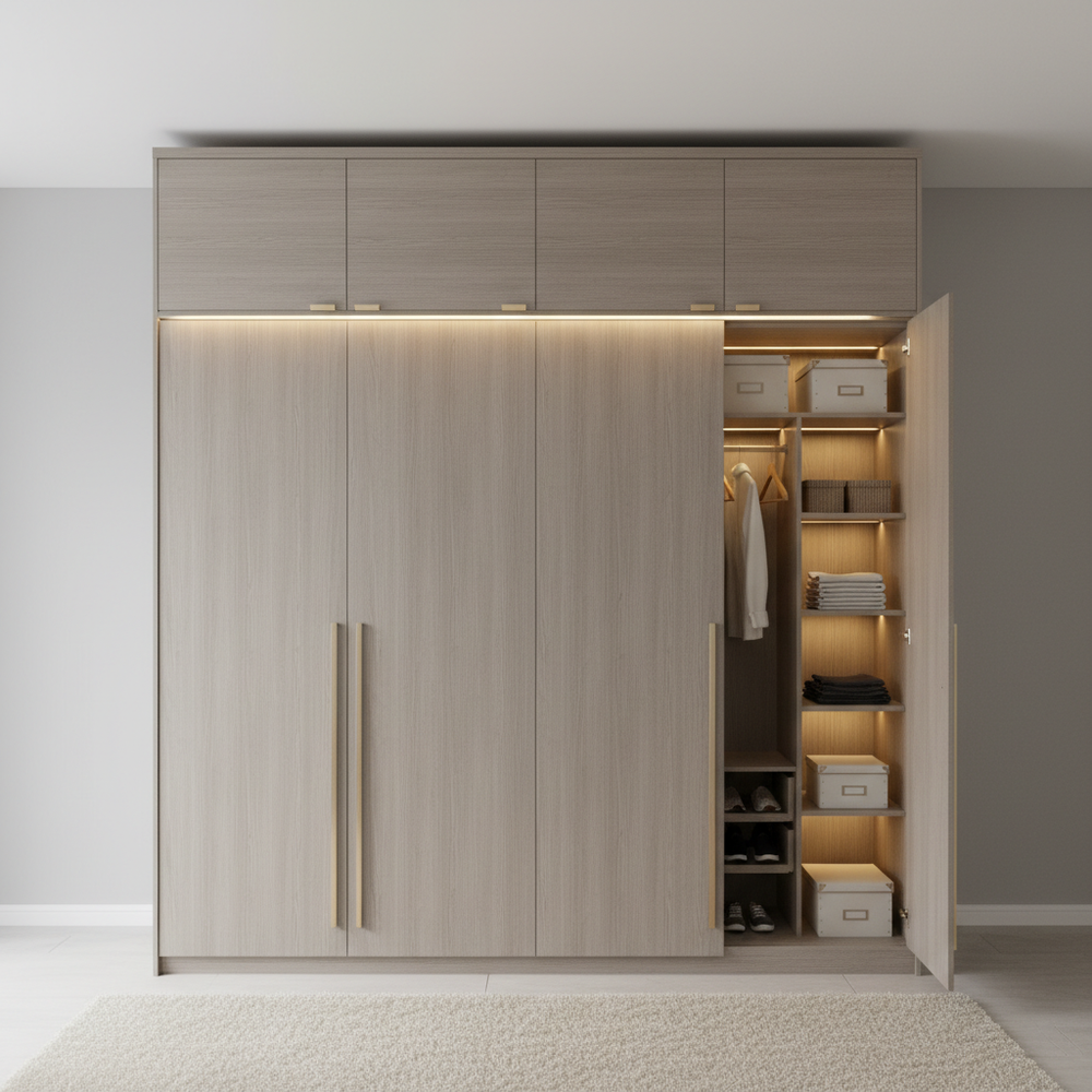 Modern Persian Walnut 4-Door Hinged Wardrobe