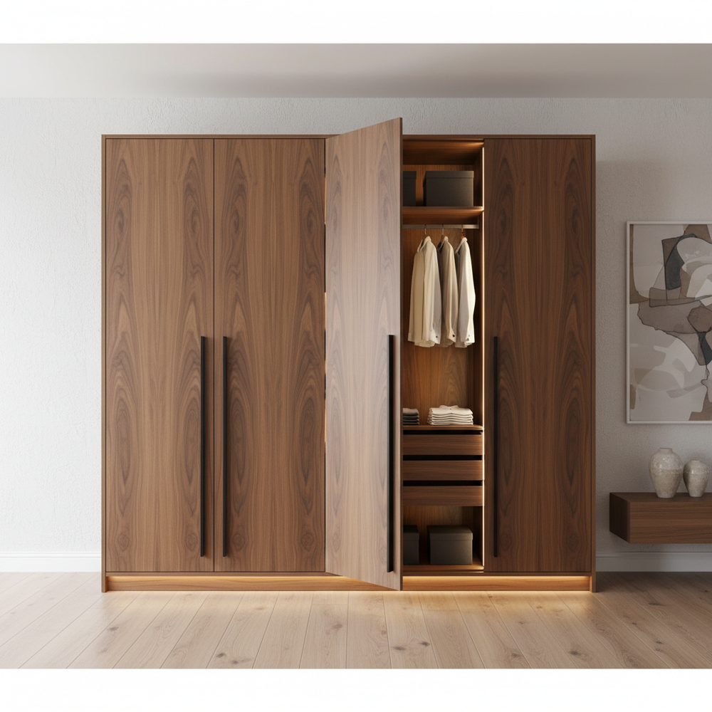 Modern Persian Walnut Swing Door Wardrobe Design