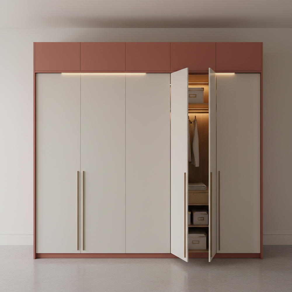 Modern Poppy & White 4-Door Swing Wardrobe Design