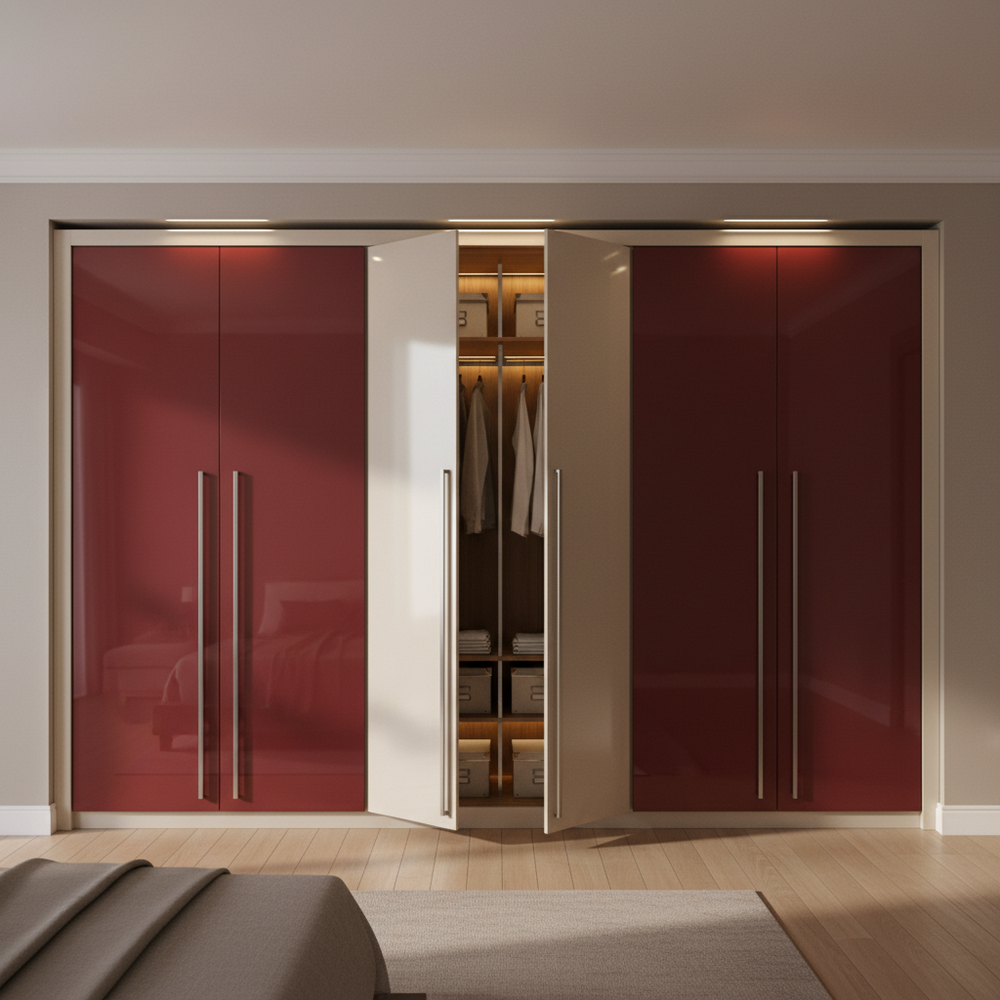 Modern Red And White 6-Door Swing Wardrobe Design