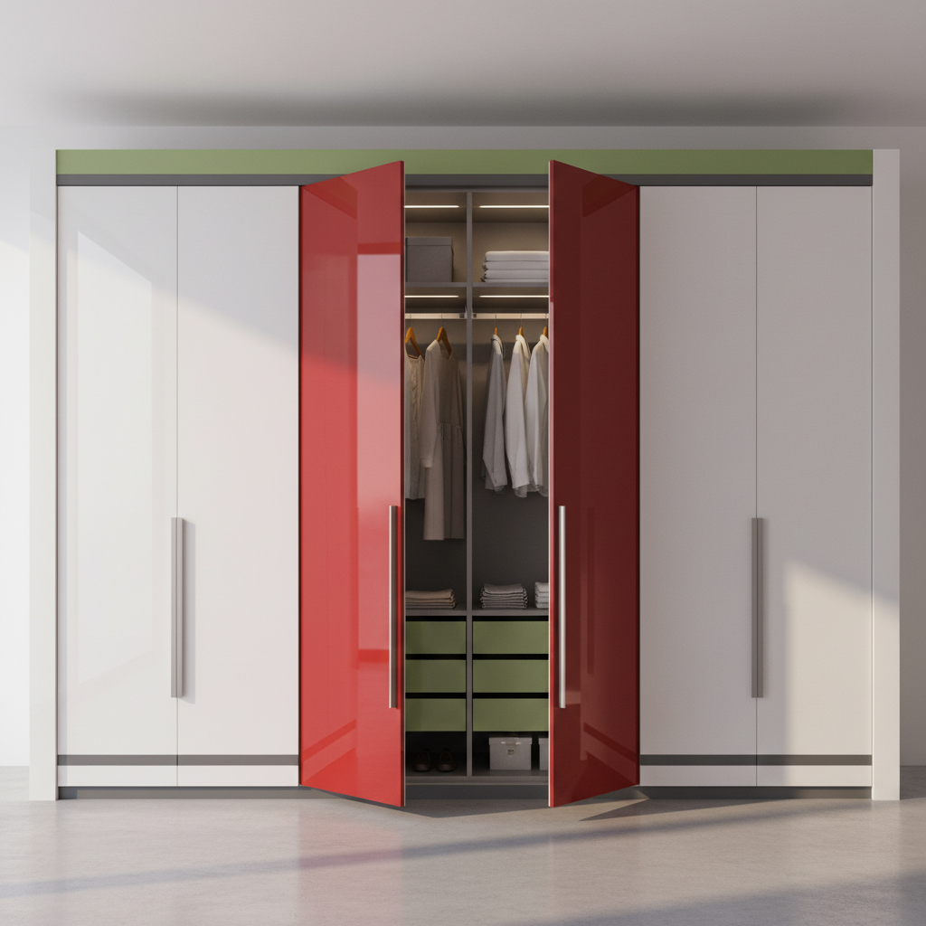 Modern Red & White Swing Door Wardrobe Design
