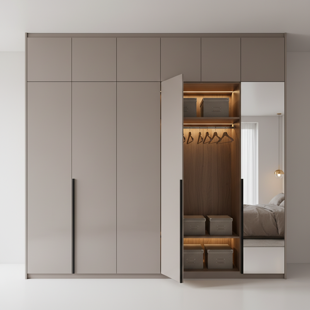 Modern River Stone 4-Door Wardrobe with Mirror