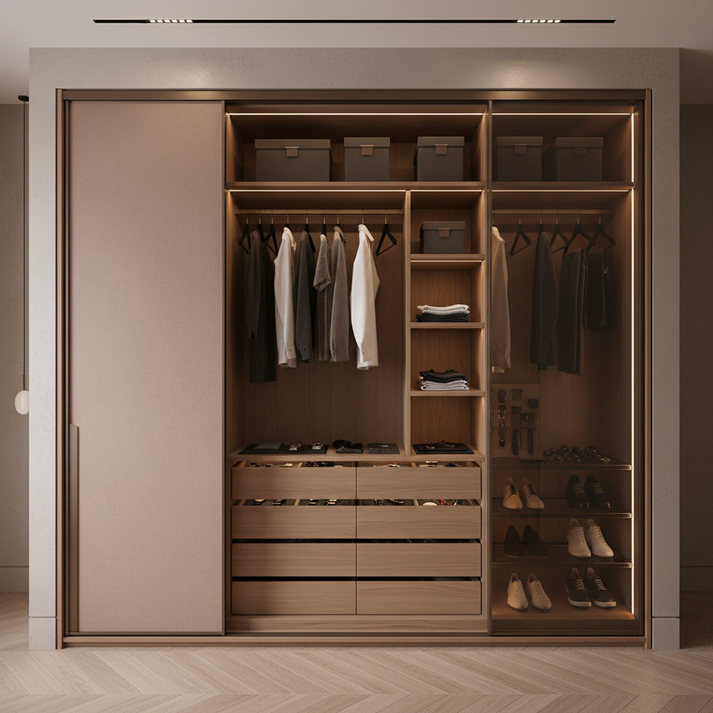 Modern Rose Sliding 2-Door Wardrobe with Mirror Design