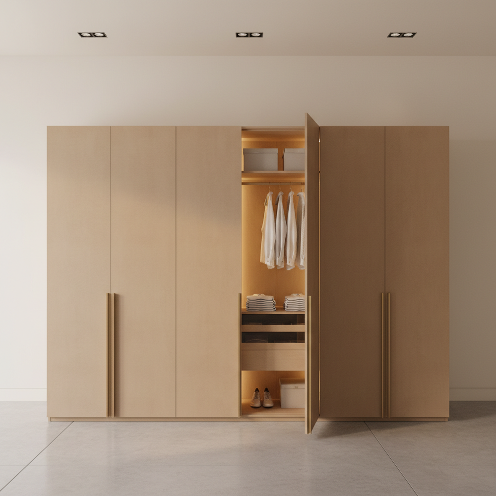 Modern Sand 4-Door Swing Wardrobe in Suede Finish