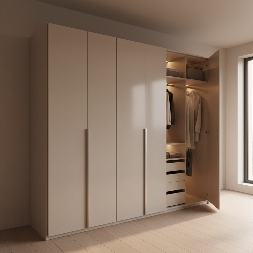 Modern Sand Satin 3 Door Swing Wardrobe Design