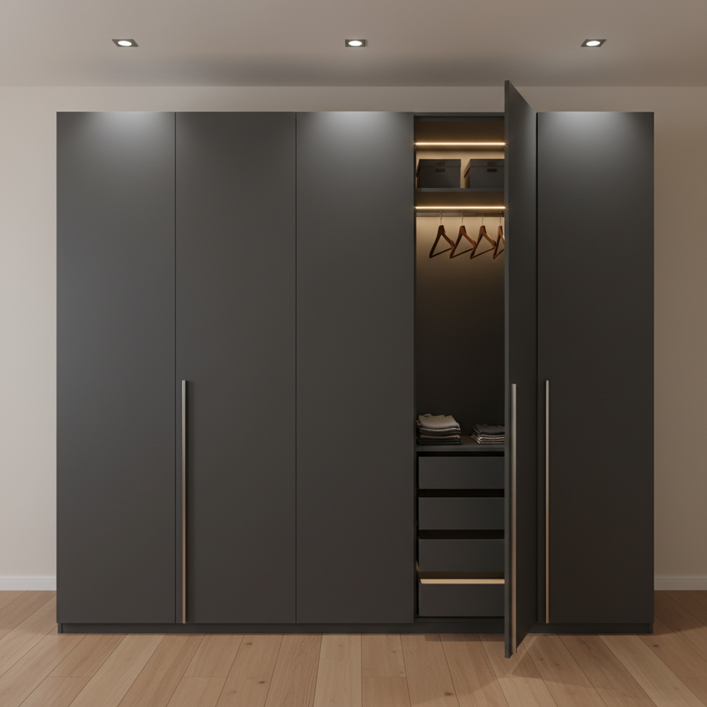 Modern Slate 3-Door Swing Wardrobe Design
