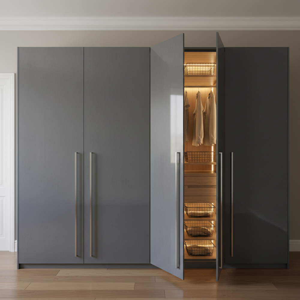 Modern Slate Grey Swing Door Wardrobe