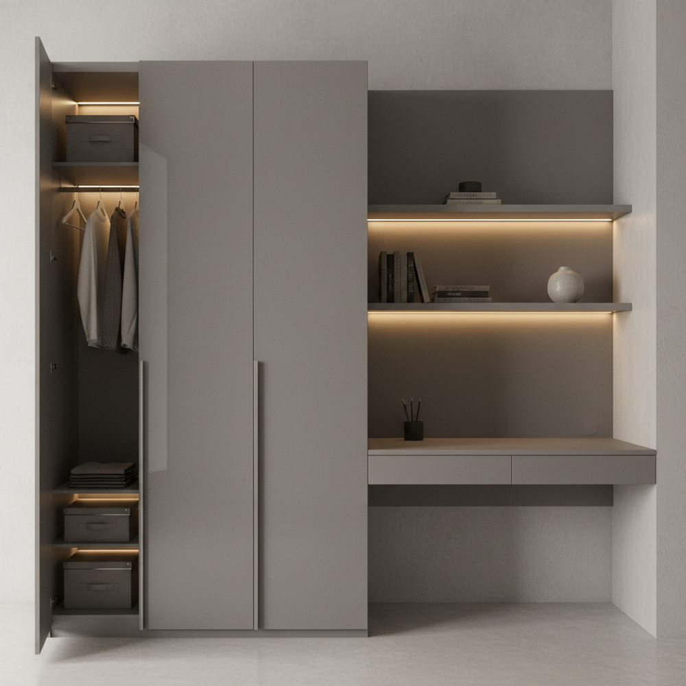 Modern Smoke Grey 2 Door Swing Wardrobe