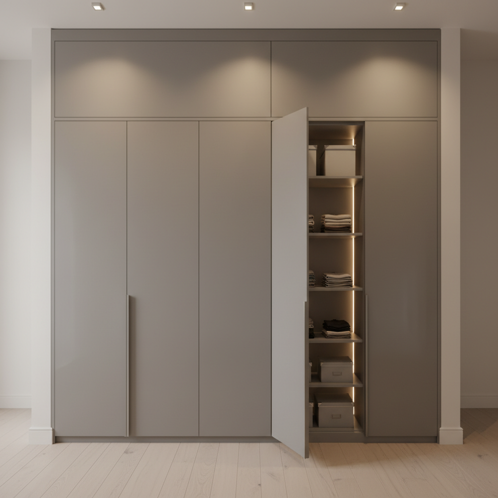 Modern Smoke Grey 3-Door Swing Wardrobe Design