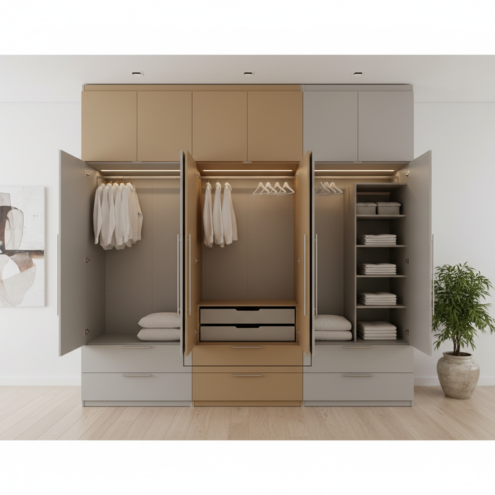 Modern Tan & Dove Grey 5-Door Swing Wardrobe