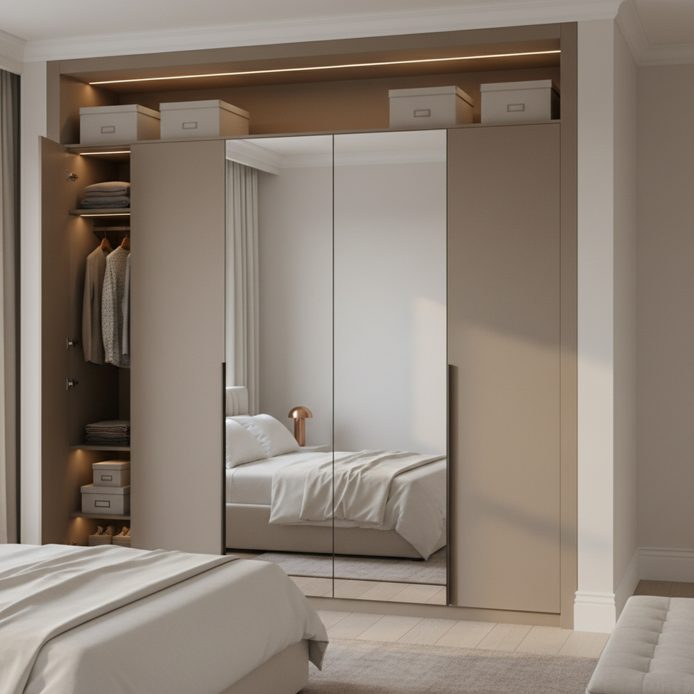 Modern Tawny Balsam Swing 4-Door Wardrobe with Mirror