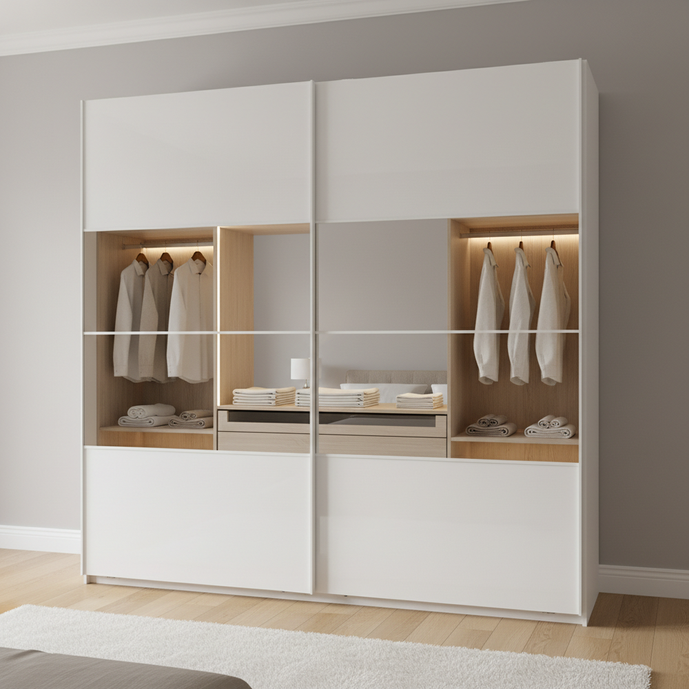 Modern White 2-Door Mirrored Sliding Wardrobe Design