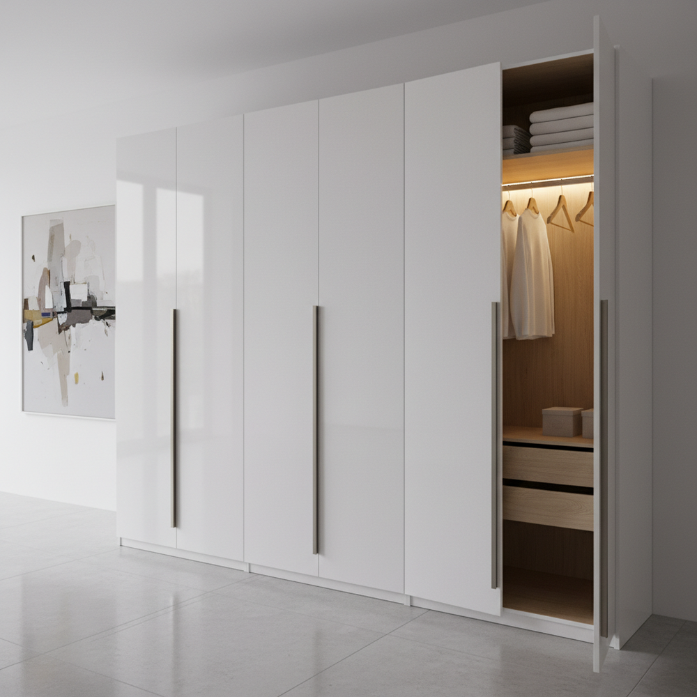 Modern White 3-Door Swing Wardrobe