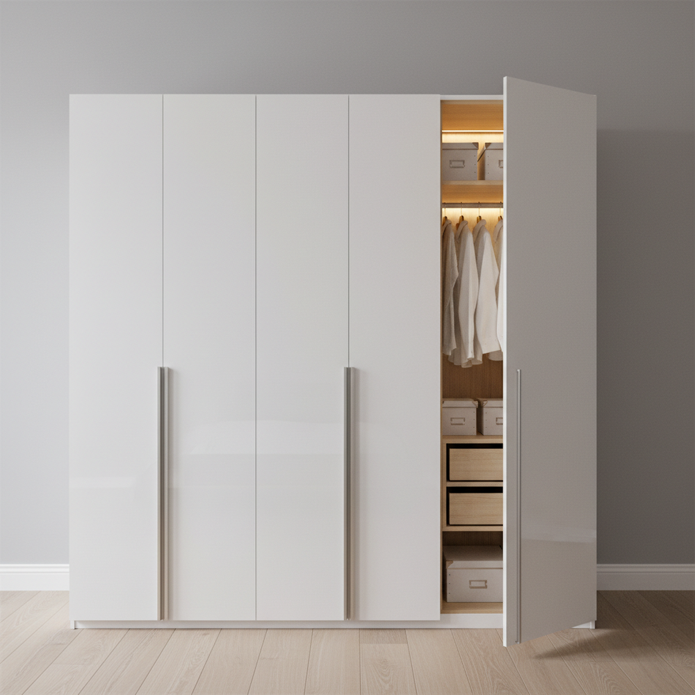 Modern White 3-Door Swing Wardrobe Design