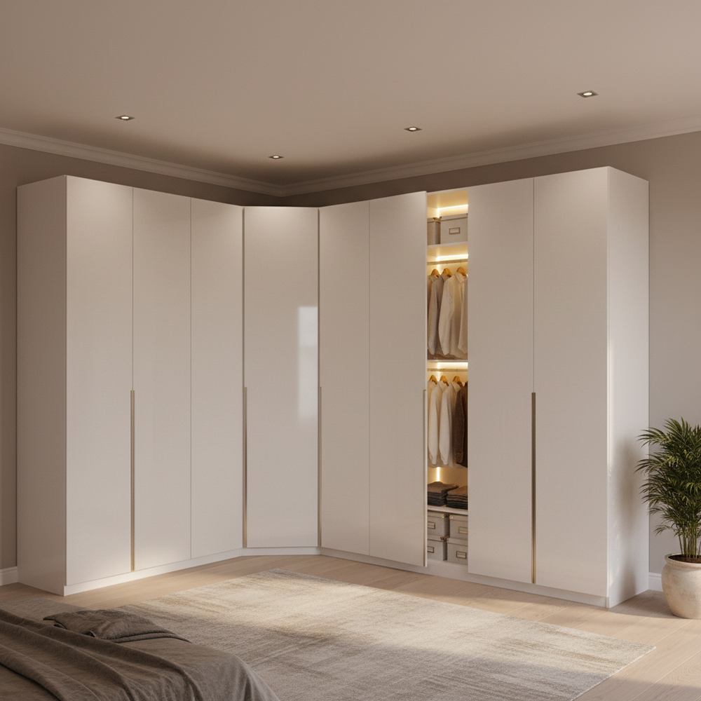 Modern White 5-Door Hinged Swing Wardrobe