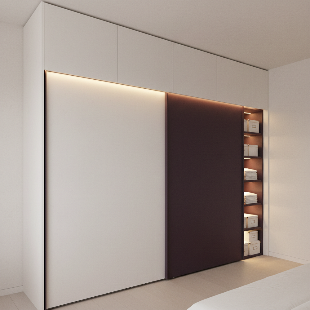 Modern White & Aubergine 2-Door Sliding Wardrobe in Suede