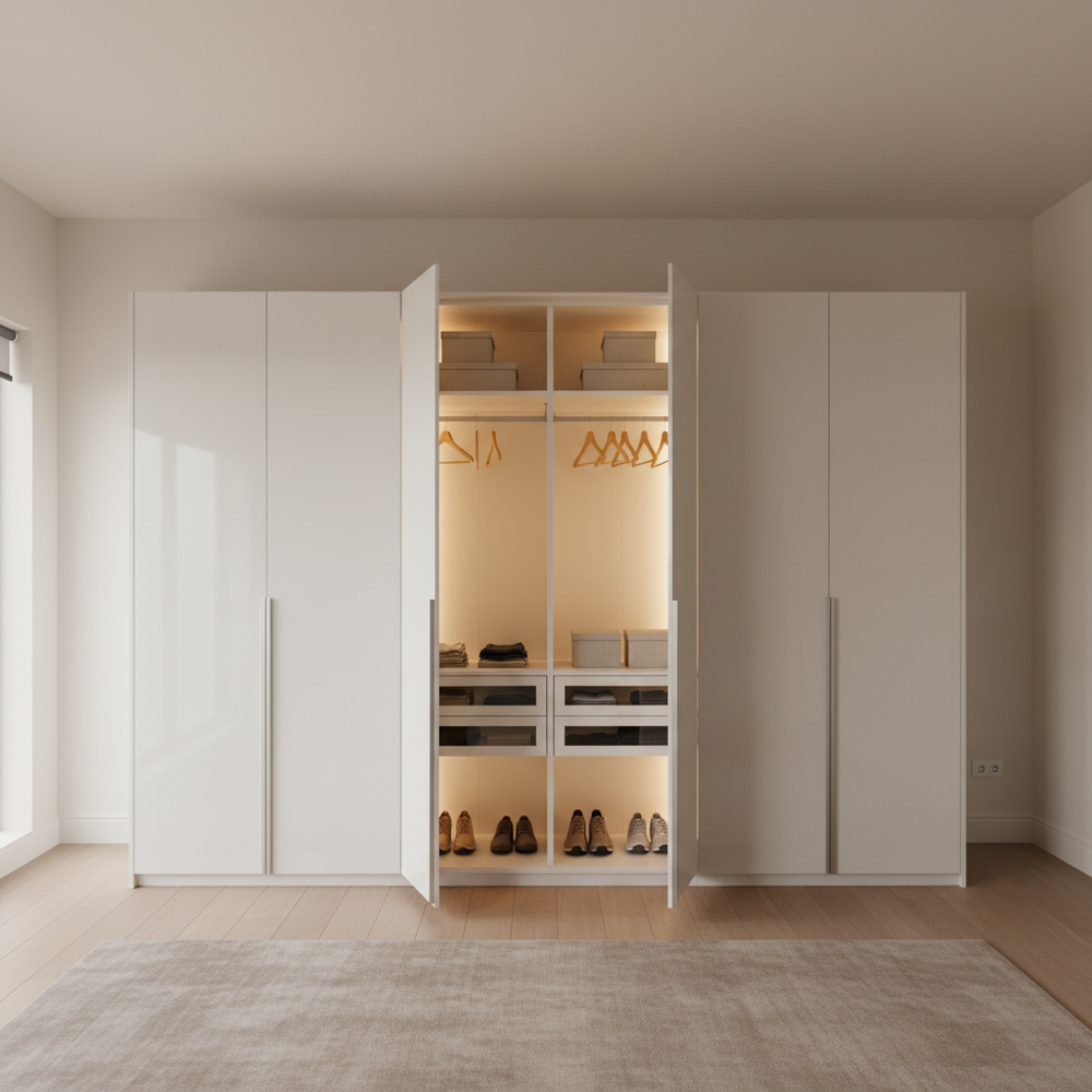 Modern White Gloss 5-Door Swing Wardrobe Design