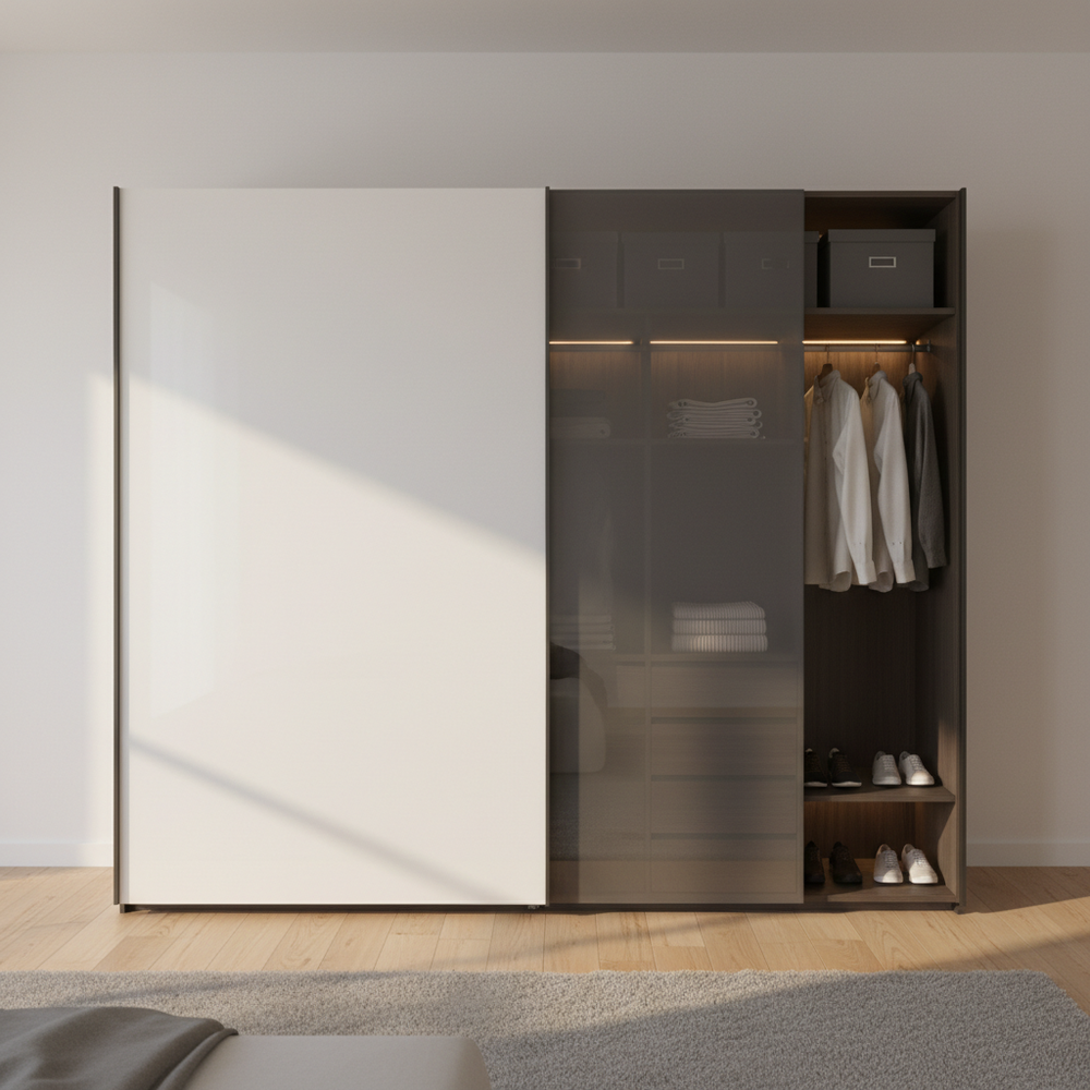Modern White & Grey Sliding 2-Door Wardrobe