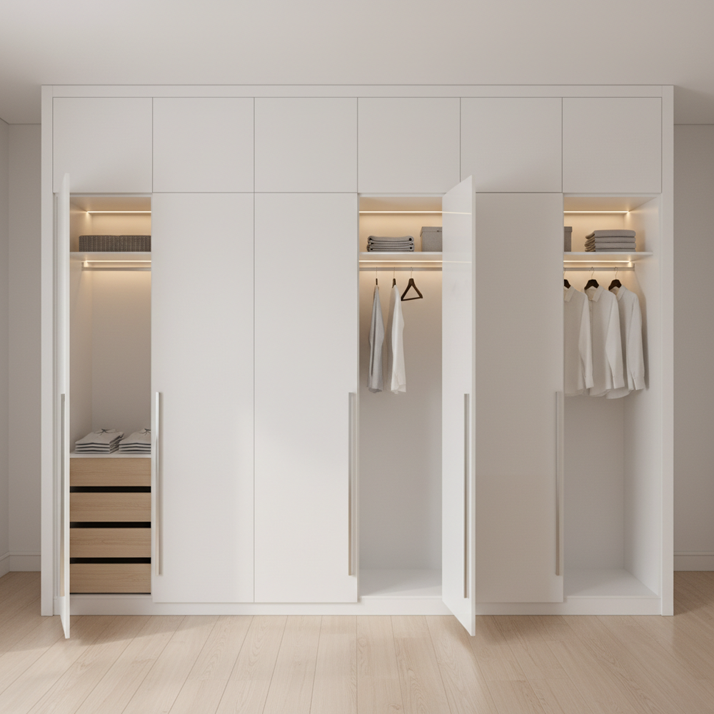 Modern White High Gloss 4-Door Swing Wardrobe Design
