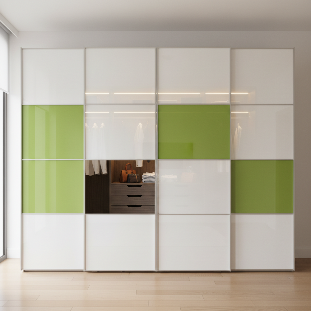 Modern White & Lime Sliding Door Wardrobe Design