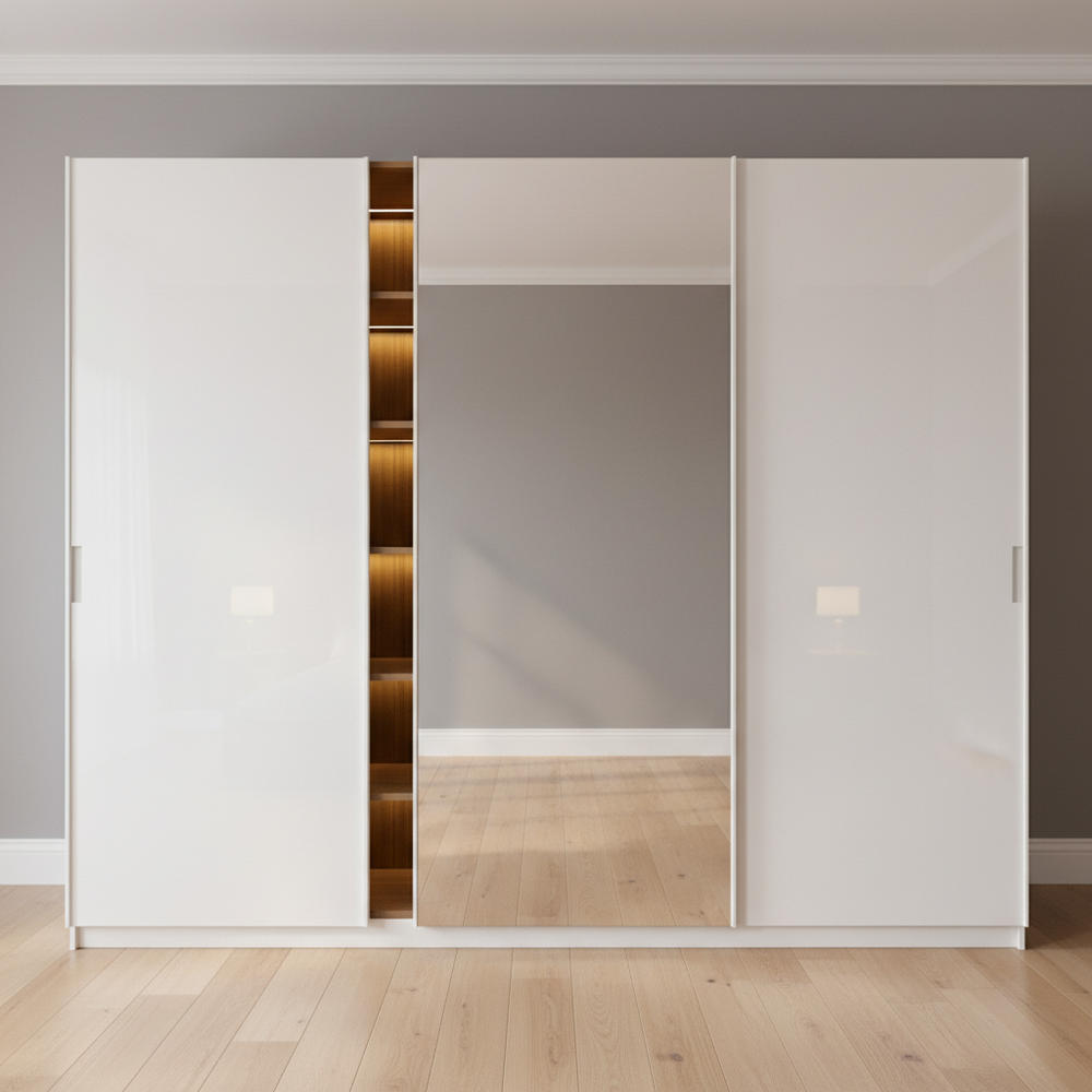 Modern White Mirrored 3-Door Sliding Wardrobe