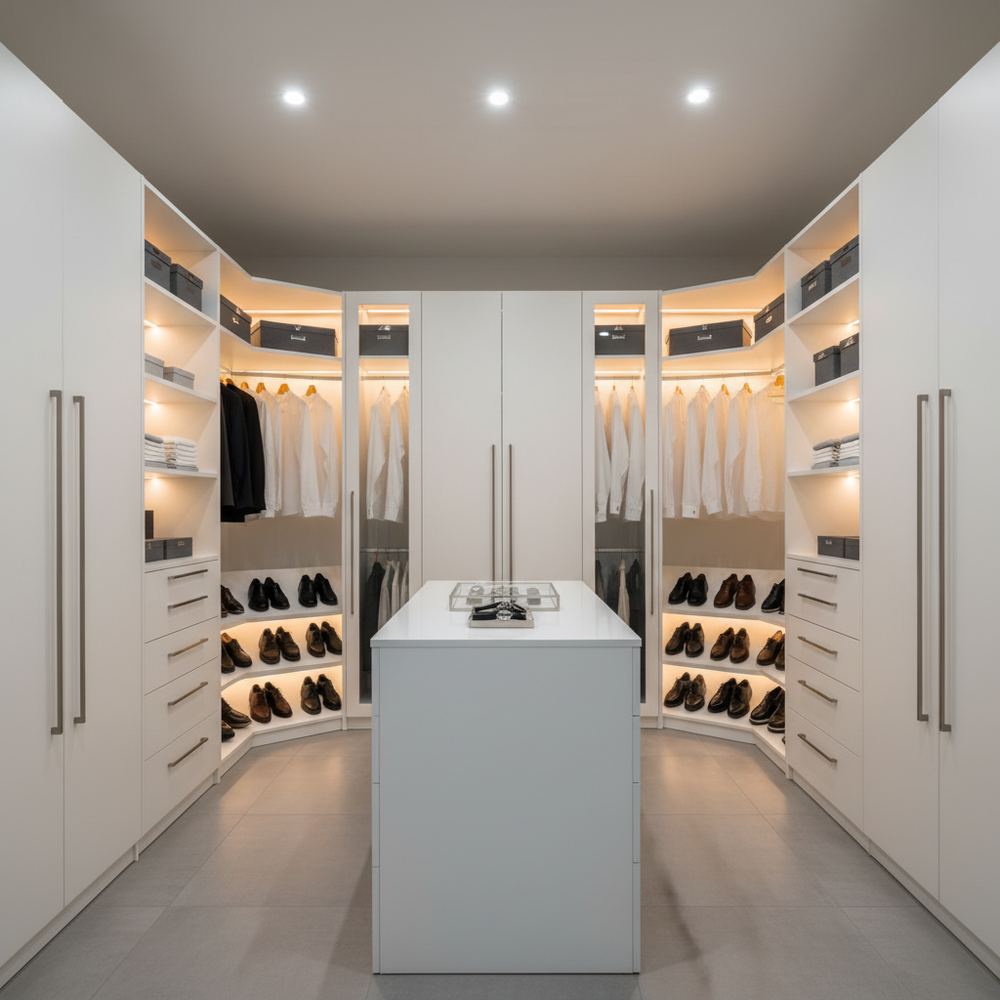Modern White Open Walk-In Closet Wardrobe Design