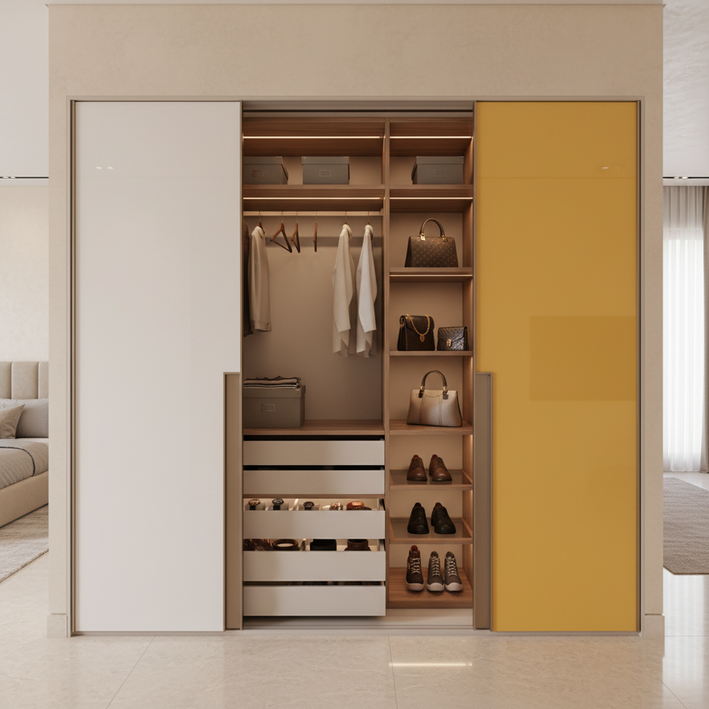 Modern White & Yellow Sliding 2-Door Wardrobe