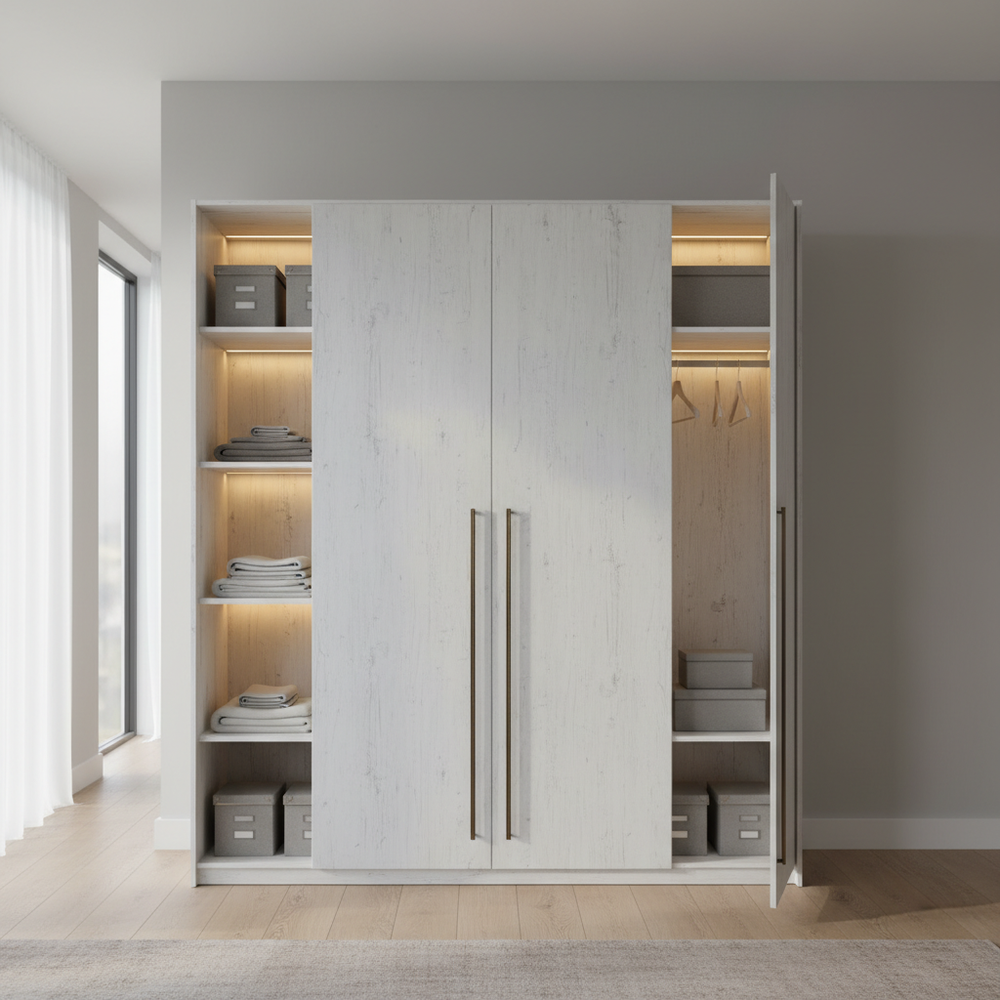 Rustic Frosty White Sliding 2-Door Bedroom Wardrobe Design