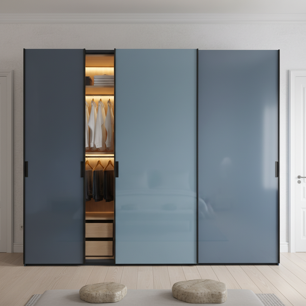 Scandinavian Blue Shade 3-Door Sliding Wardrobe Design