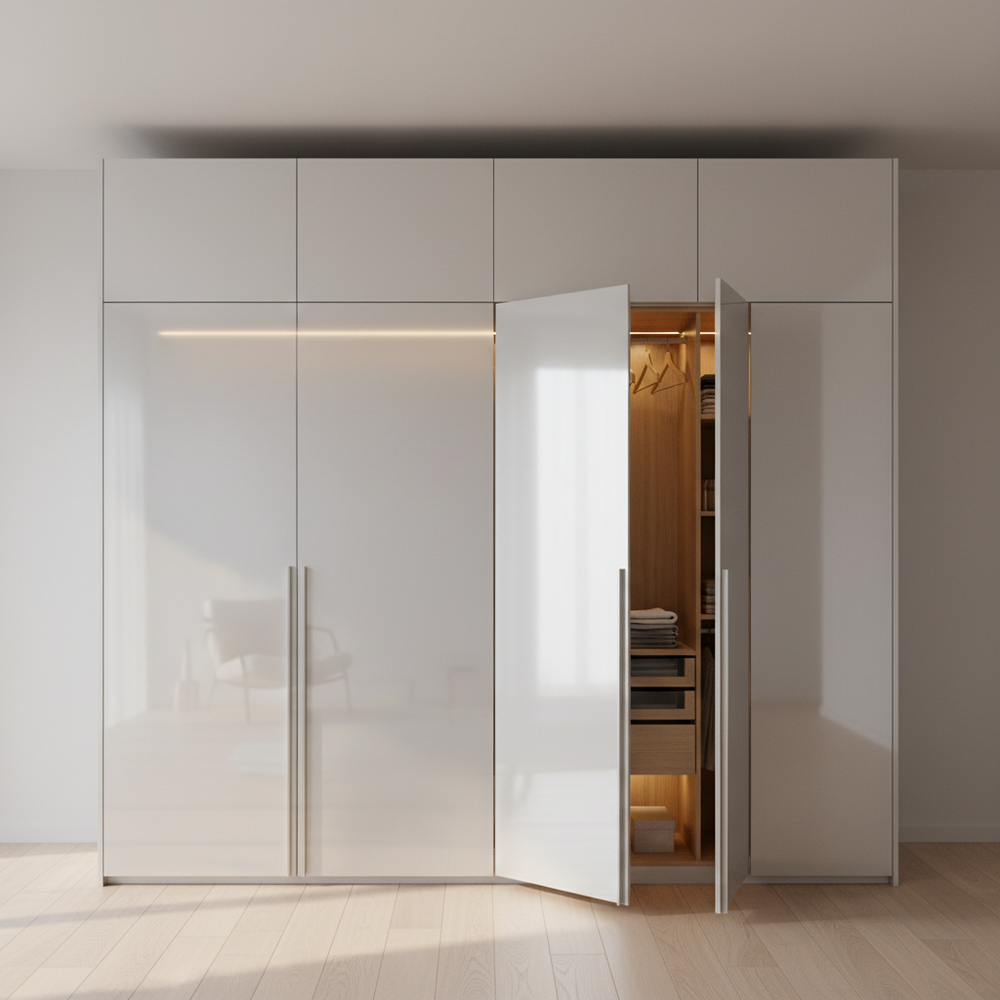 Scandinavian Silver Frost 4-Door Swing Wardrobe Design
