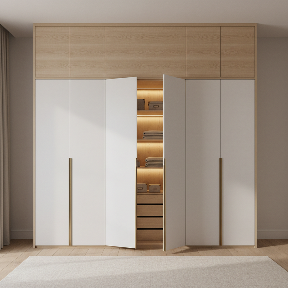 Scandinavian White & Wood 3-Door Swing Wardrobe