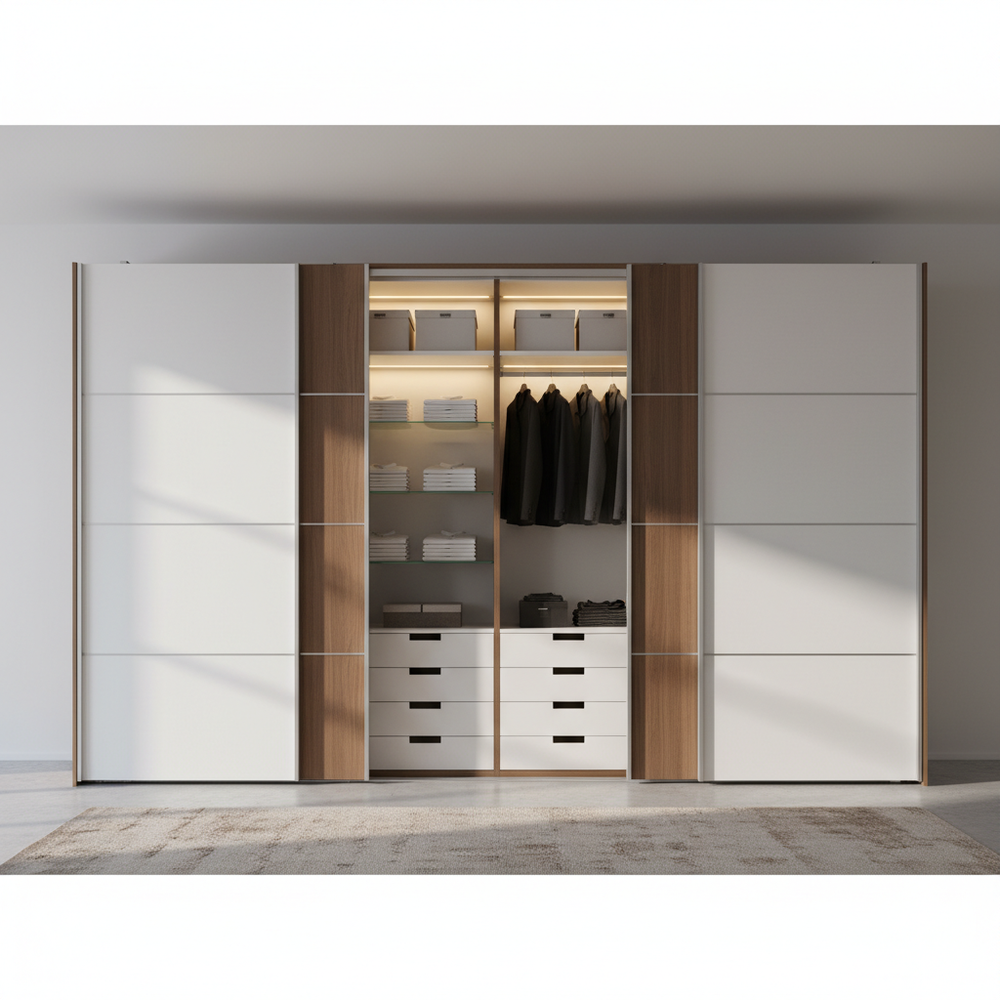 Sleek White Modern Sliding 4-Door Wardrobe