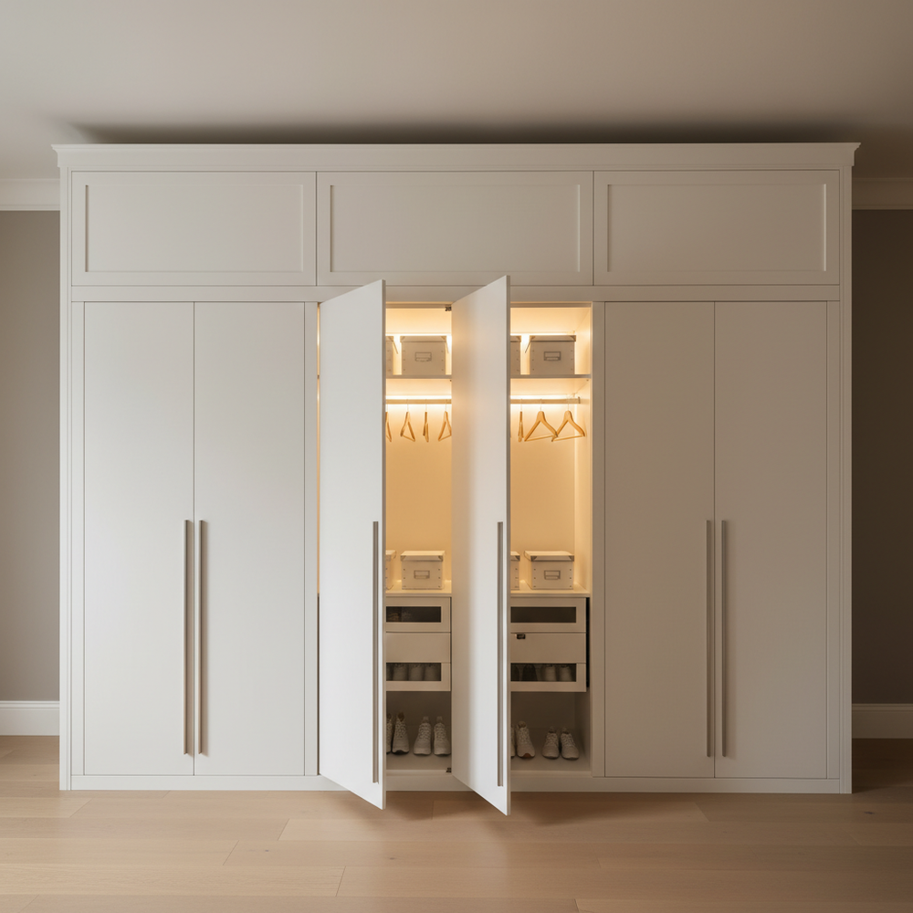 Snow White Transitional 6-Door Swing Wardrobe Design