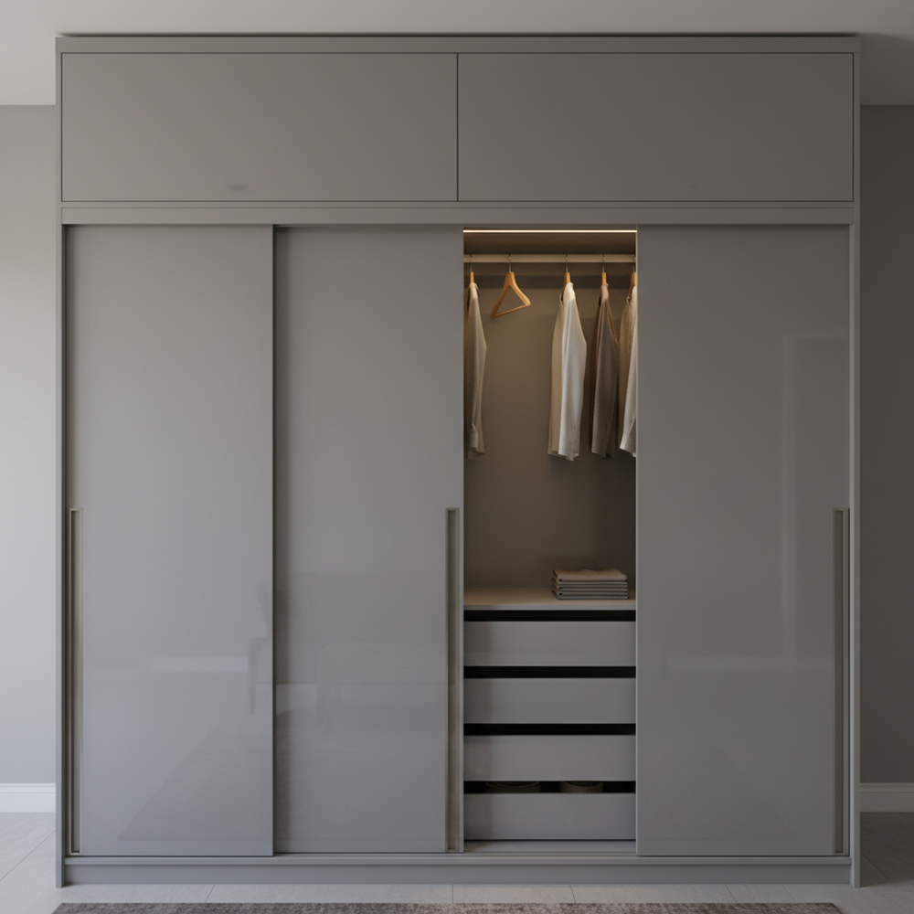Traditional Floor-To-Ceiling Sliding Door Wardrobe Design In Grey