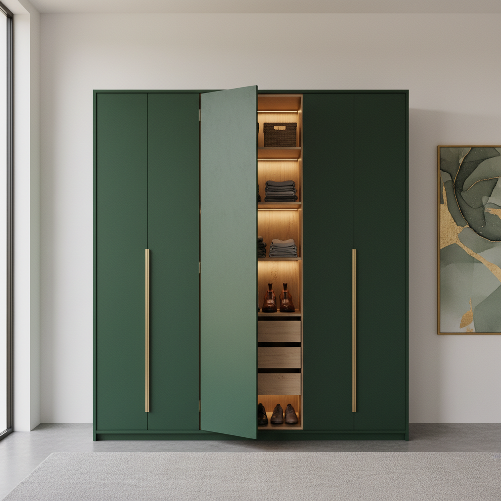 Traditional Green 3-Door Swing Wardrobe Design