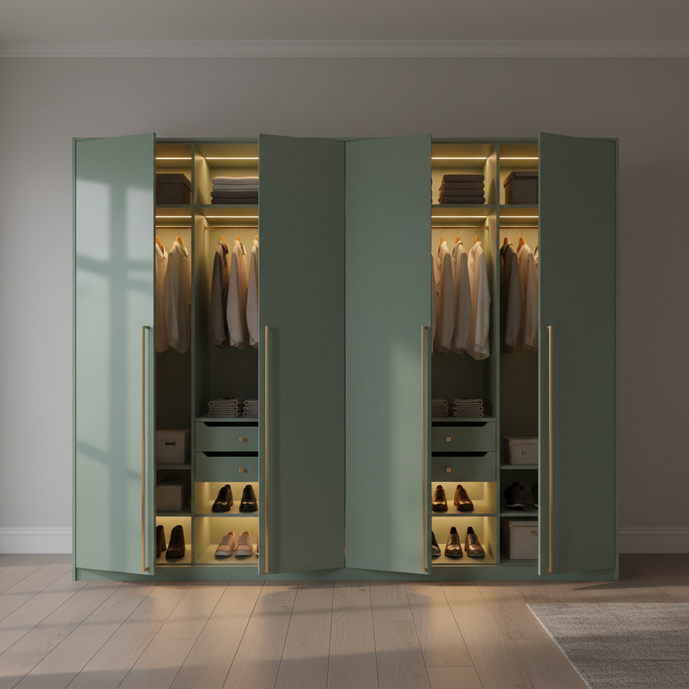 Vintage Sea Green 4-Door Swing Wardrobe Design